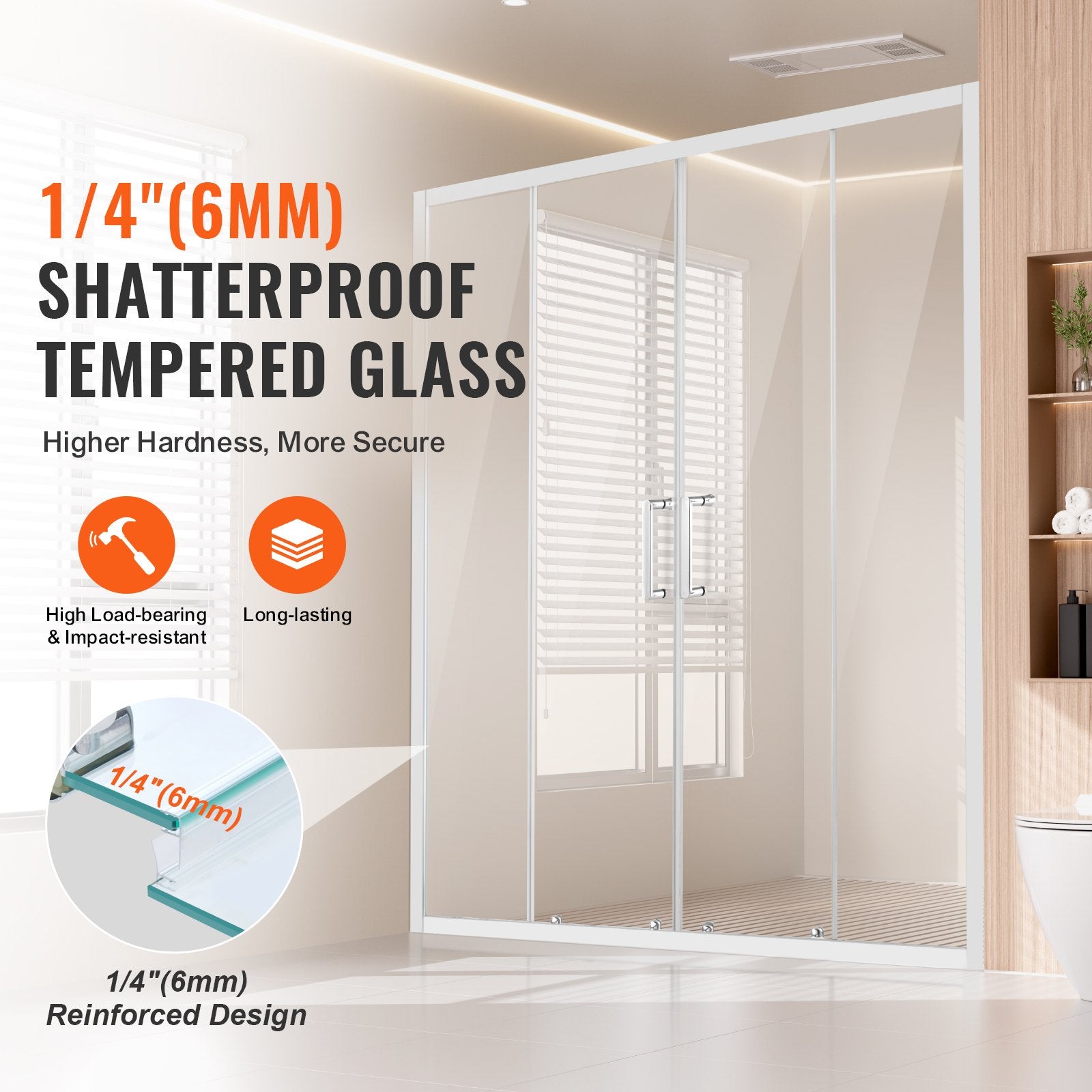 Elegant Semi-Frameless Double Sliding Shower Door, 59"x70" with Clear Tempered Glass, Chrome Finish, Stain-Resistant, Waterproof, Shatterproof Design