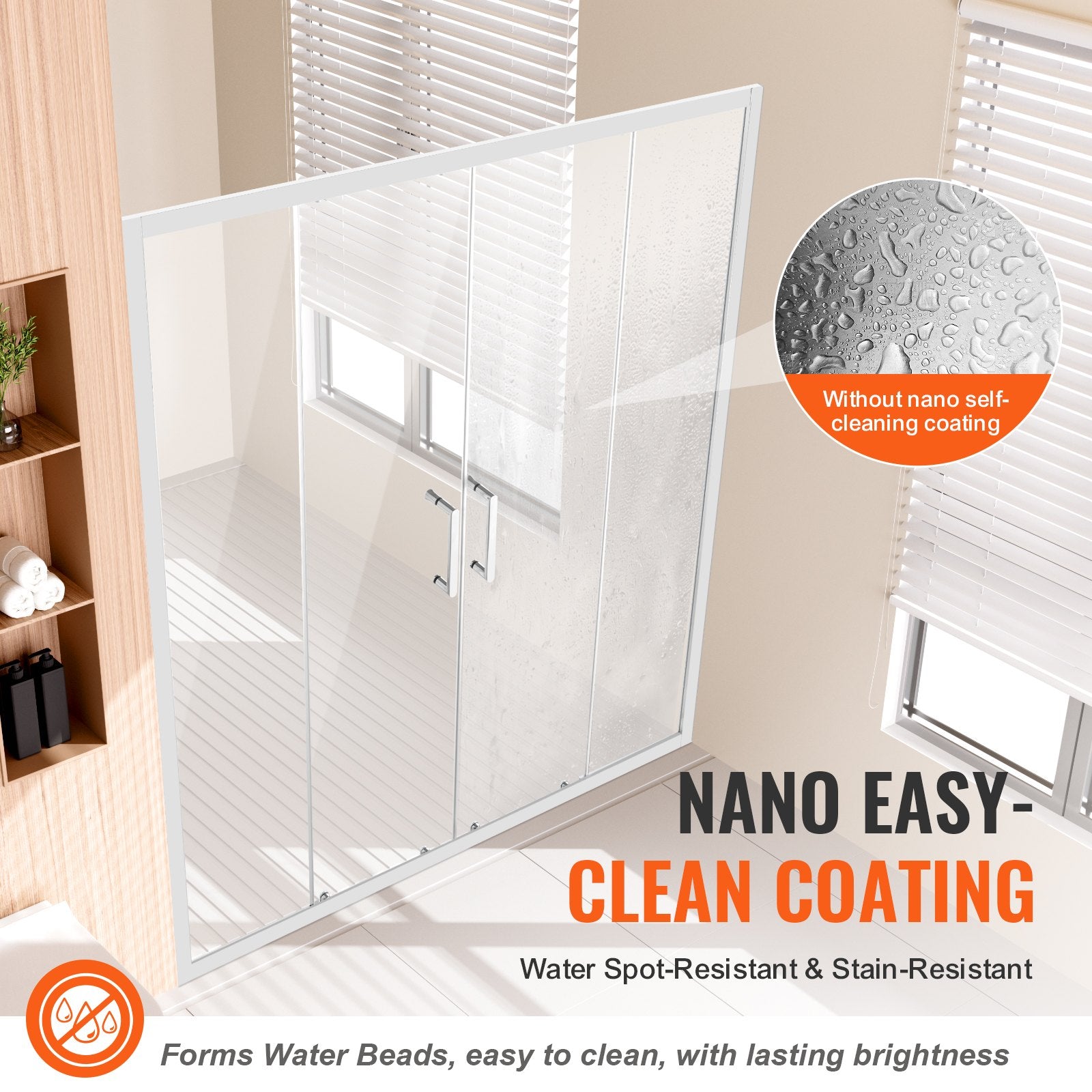 Elegant Semi-Frameless Double Sliding Shower Door, 59"x70" with Clear Tempered Glass, Chrome Finish, Stain-Resistant, Waterproof, Shatterproof Design