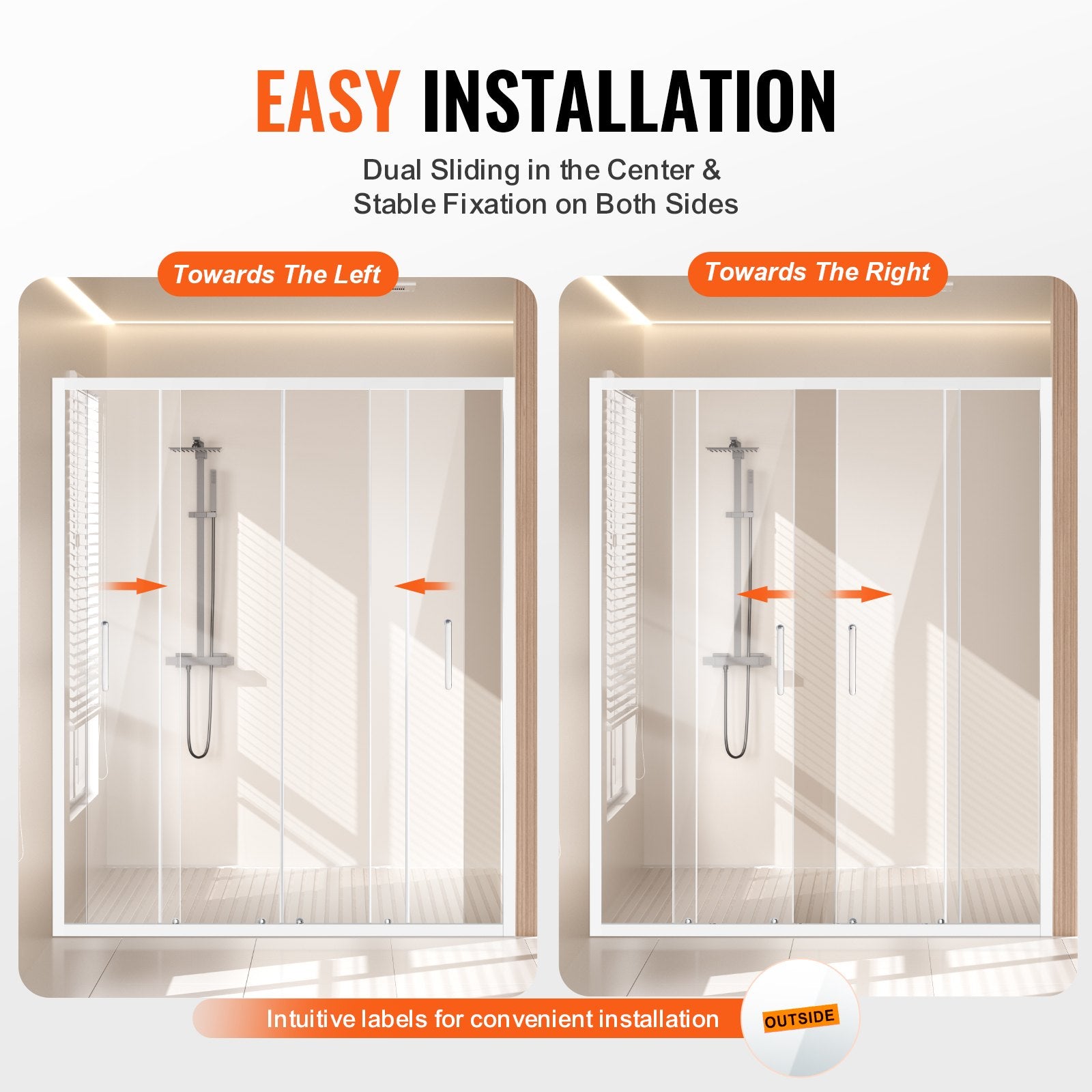 Elegant Semi-Frameless Double Sliding Shower Door, 59"x70" with Clear Tempered Glass, Chrome Finish, Stain-Resistant, Waterproof, Shatterproof Design