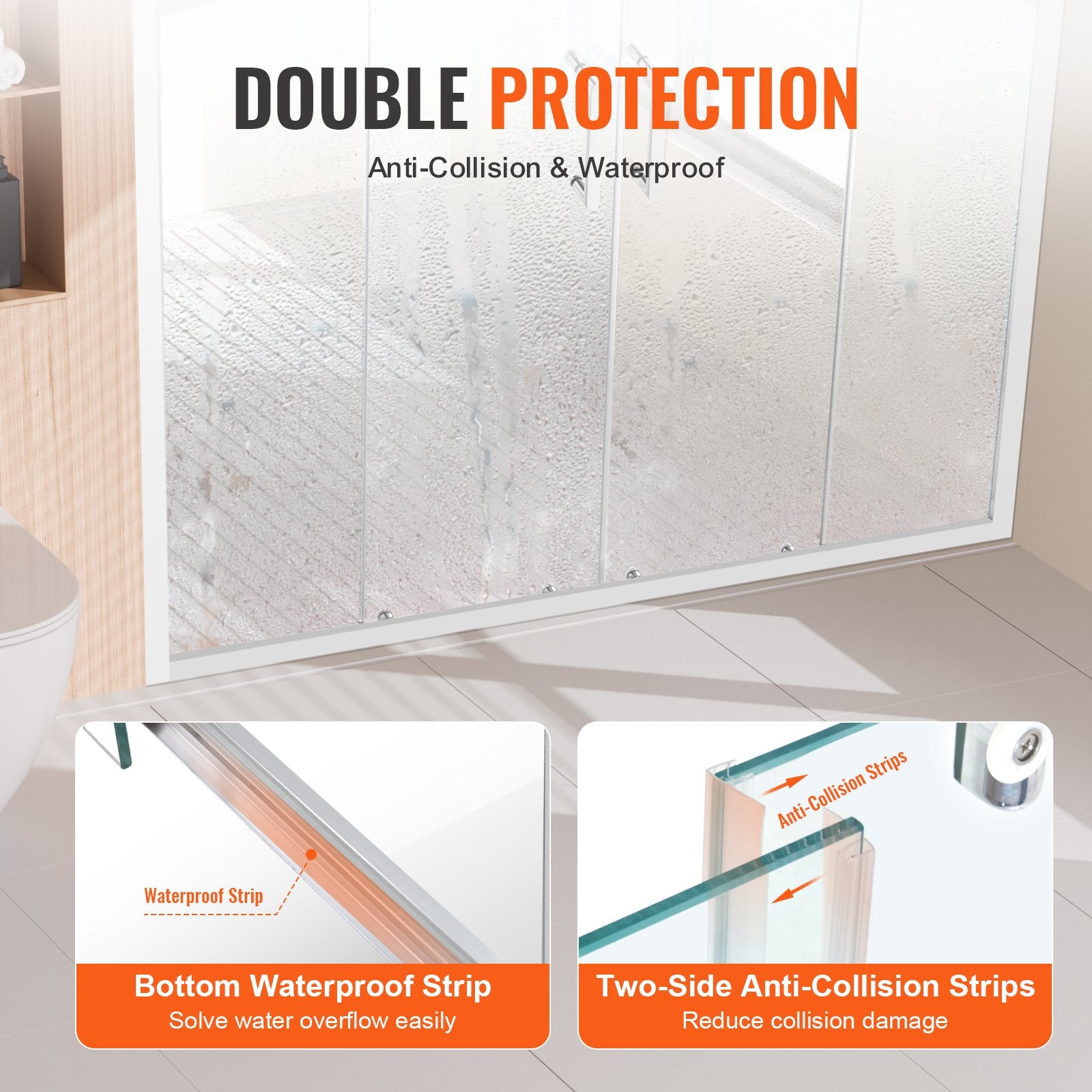 Elegant Semi-Frameless Double Sliding Shower Door, 59"x70" with Clear Tempered Glass, Chrome Finish, Stain-Resistant, Waterproof, Shatterproof Design