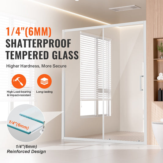 Premium Semi-Frameless Shower Door, 57.7-59"W x 70"H, Sliding Glass with Clear Tempered Glass, Waterproof, Nano Stain-Resistant, Chrome Hardware