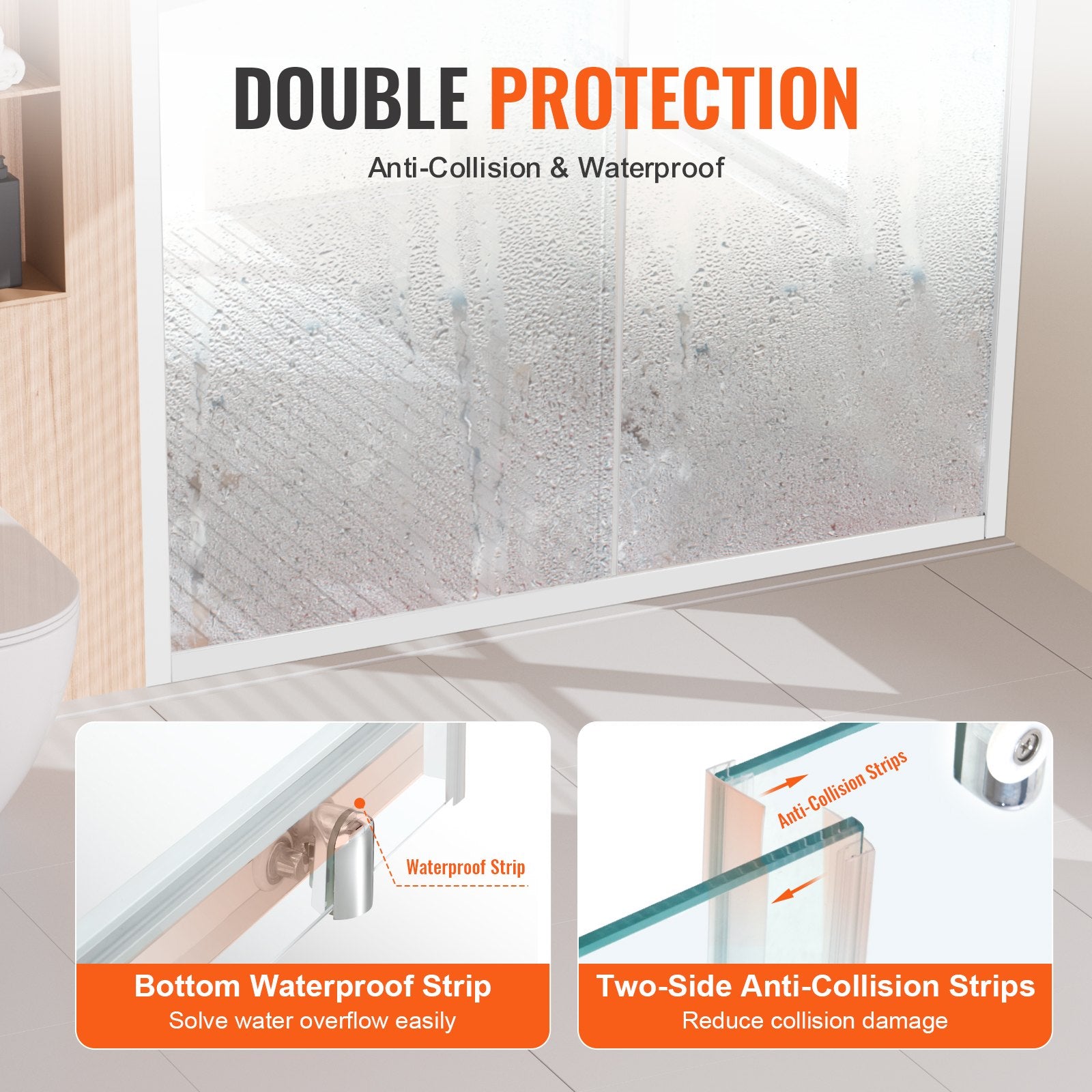 Premium Semi-Frameless Shower Door, 57.7-59"W x 70"H, Sliding Glass with Clear Tempered Glass, Waterproof, Nano Stain-Resistant, Chrome Hardware