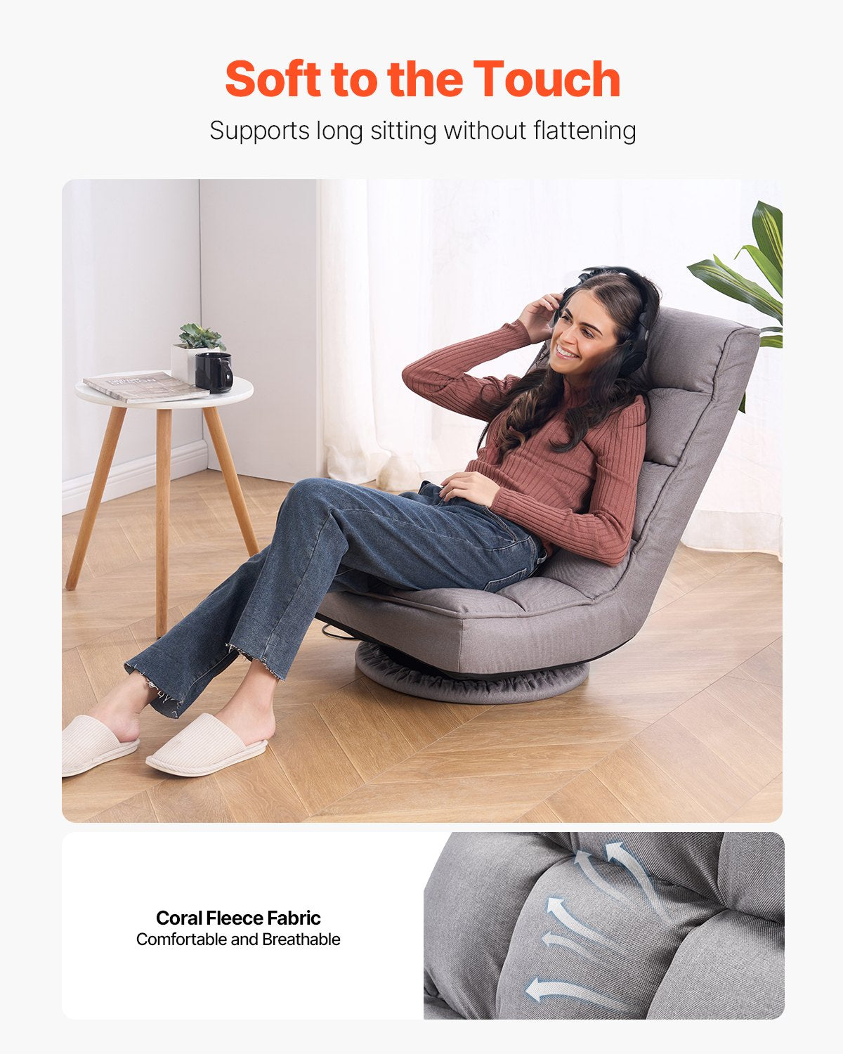 Gray Swivel Floor Gaming Chair with 360-Degree Rotation, Adjustable Backrest, Lumbar Support, for TV, Reading & Gaming Comfort
