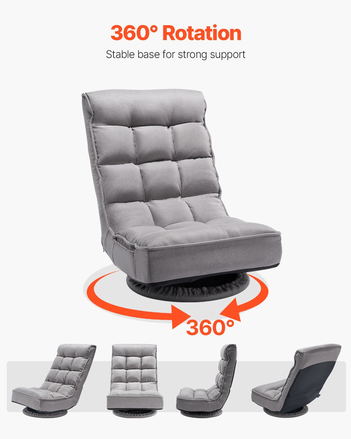 Gray Swivel Floor Gaming Chair with 360-Degree Rotation, Adjustable Backrest, Lumbar Support, for TV, Reading & Gaming Comfort