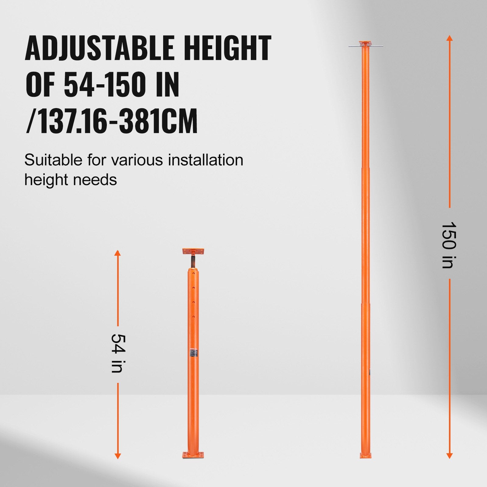 Heavy-Duty Adjustable Basement Floor Jack, 11200 lbs Capacity, 54"-150" Range, Steel Telescoping Post for Leveling & Temporary Support