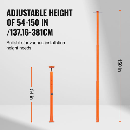 Heavy-Duty Adjustable Basement Floor Jack, 11200 lbs Capacity, 54"-150" Range, Steel Telescoping Post for Leveling & Temporary Support