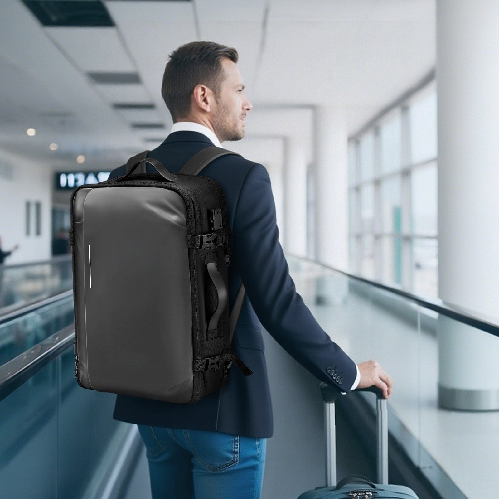 65L Expandable Compression Travel Backpack with Pump, TSA Lock, Water-Resistant, Carry-On Luggage, Business, Gray, Vacuum Seal, Airback Vacpack
