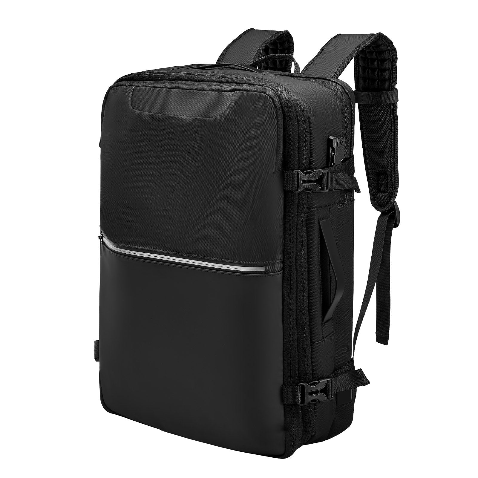 Expandable 80L Vacuum Seal Travel Backpack with Pump, TSA-Approved Lock, Water-Resistant, Black Carry-On Luggage for Business Trips