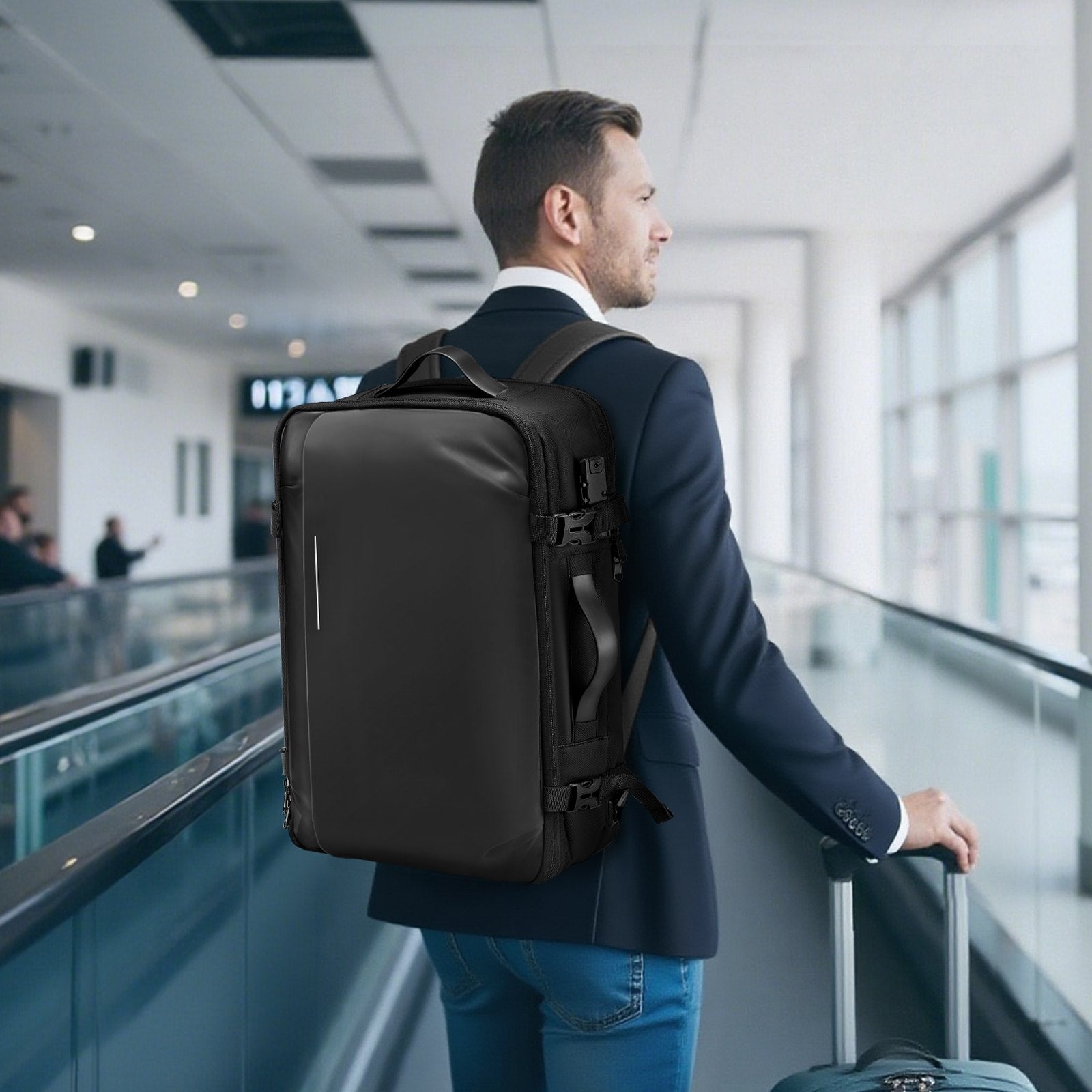 Expandable 65L Vacuum Seal Travel Backpack with TSA Lock, Water-Resistant, Multi-Compartment, Carry-On Suitcase, No Pump Needed, Black
