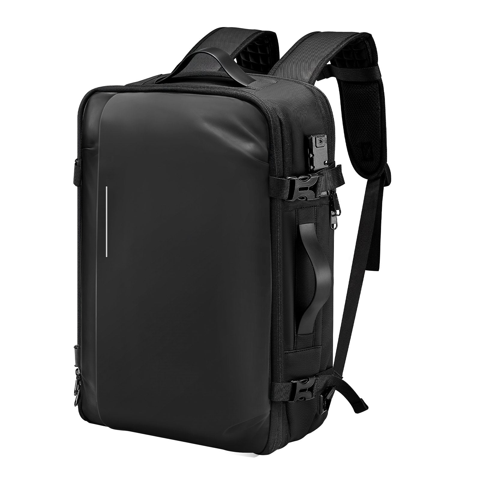 Expandable 65L Vacuum Seal Travel Backpack with TSA Lock, Water-Resistant, Multi-Compartment, Carry-On Suitcase, No Pump Needed, Black