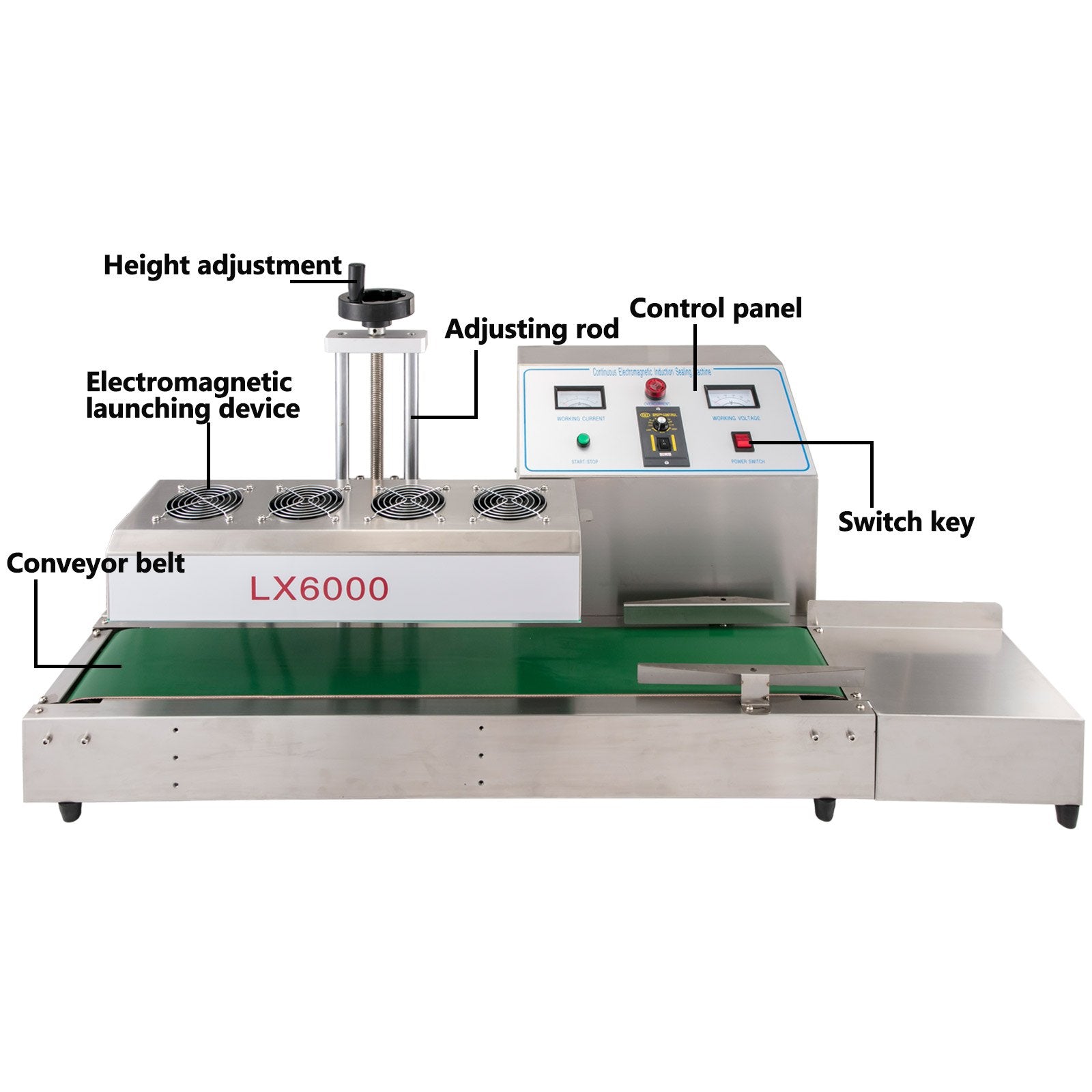 LX-6000 Induction Bottle Sealer for 20-80mm Caps, Adjustable Heat Sealing Machine for 80-300mm Bottles, Durable Air Cooling System