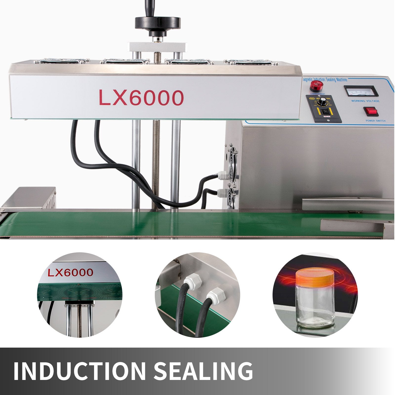 LX-6000 Induction Bottle Sealer for 20-80mm Caps, Adjustable Heat Sealing Machine for 80-300mm Bottles, Durable Air Cooling System