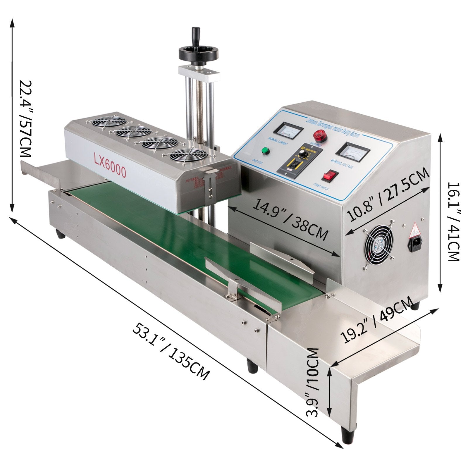 LX-6000 Induction Bottle Sealer for 20-80mm Caps, Adjustable Heat Sealing Machine for 80-300mm Bottles, Durable Air Cooling System