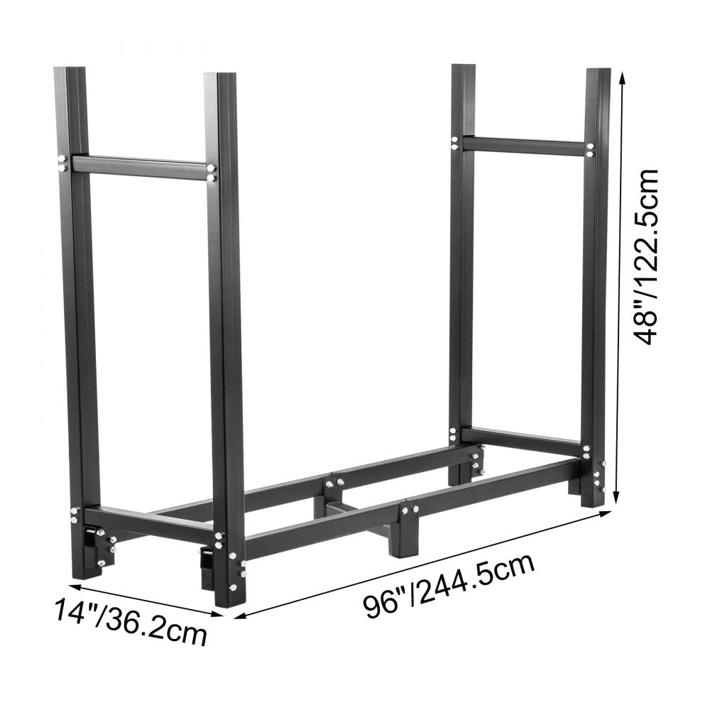 8ft Outdoor Steel Firewood Log Holder with Cover and Tool Set - 1300lbs Capacity