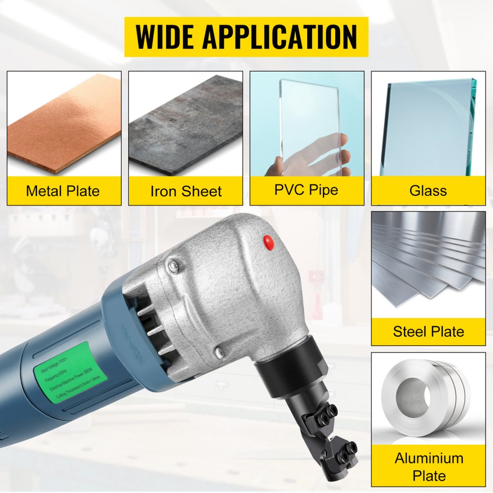 High-Speed 380W Electric Metal Nibbler with 1800RPM Rotor and Replaceable Blades for Cutting Stainless Steel, Aluminum, and Plastic