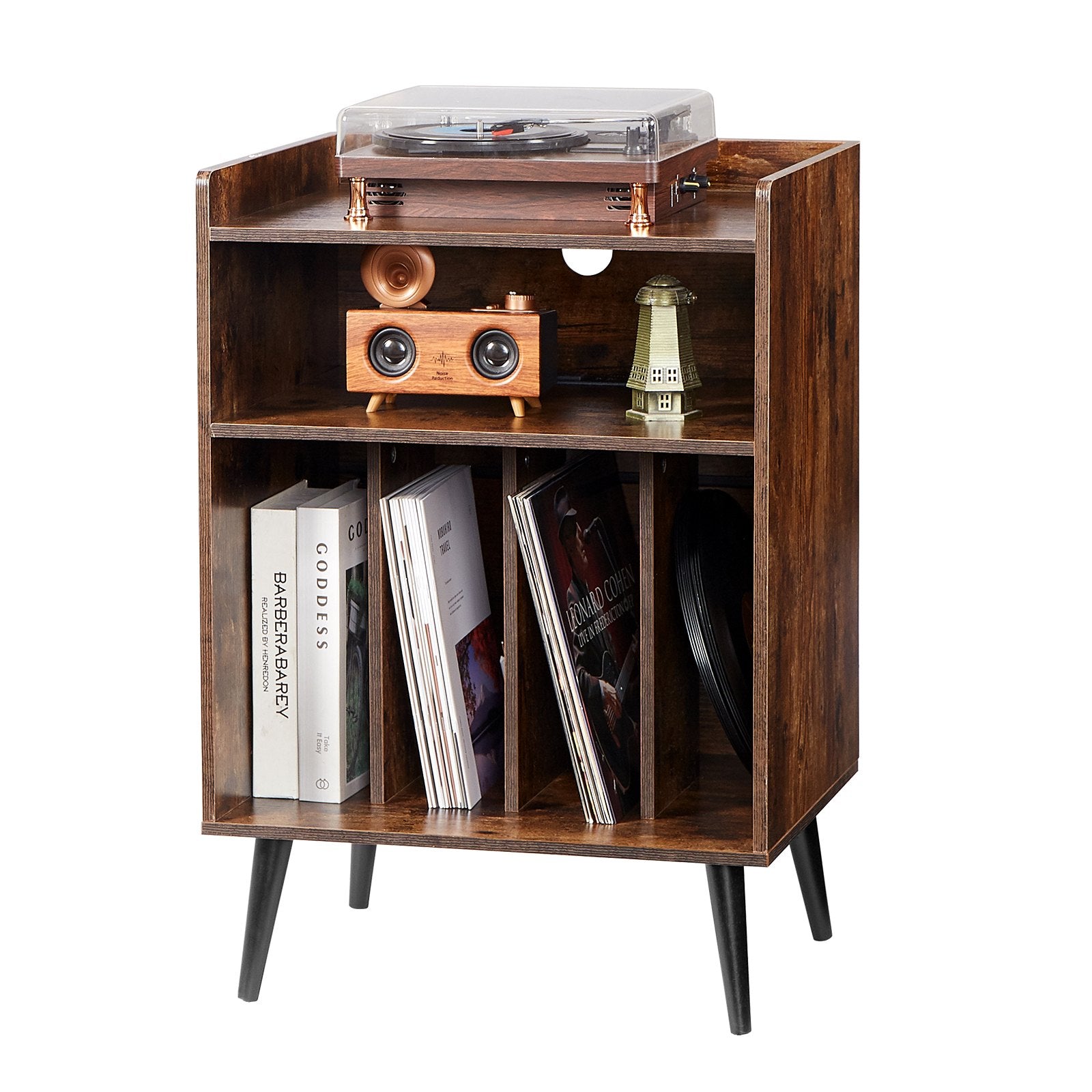 3-Tier Turntable Stand with LED Light, USB Charging, & 150 Vinyl Storage - Stylish Record Player Cabinet for Bedroom & Living Room Display