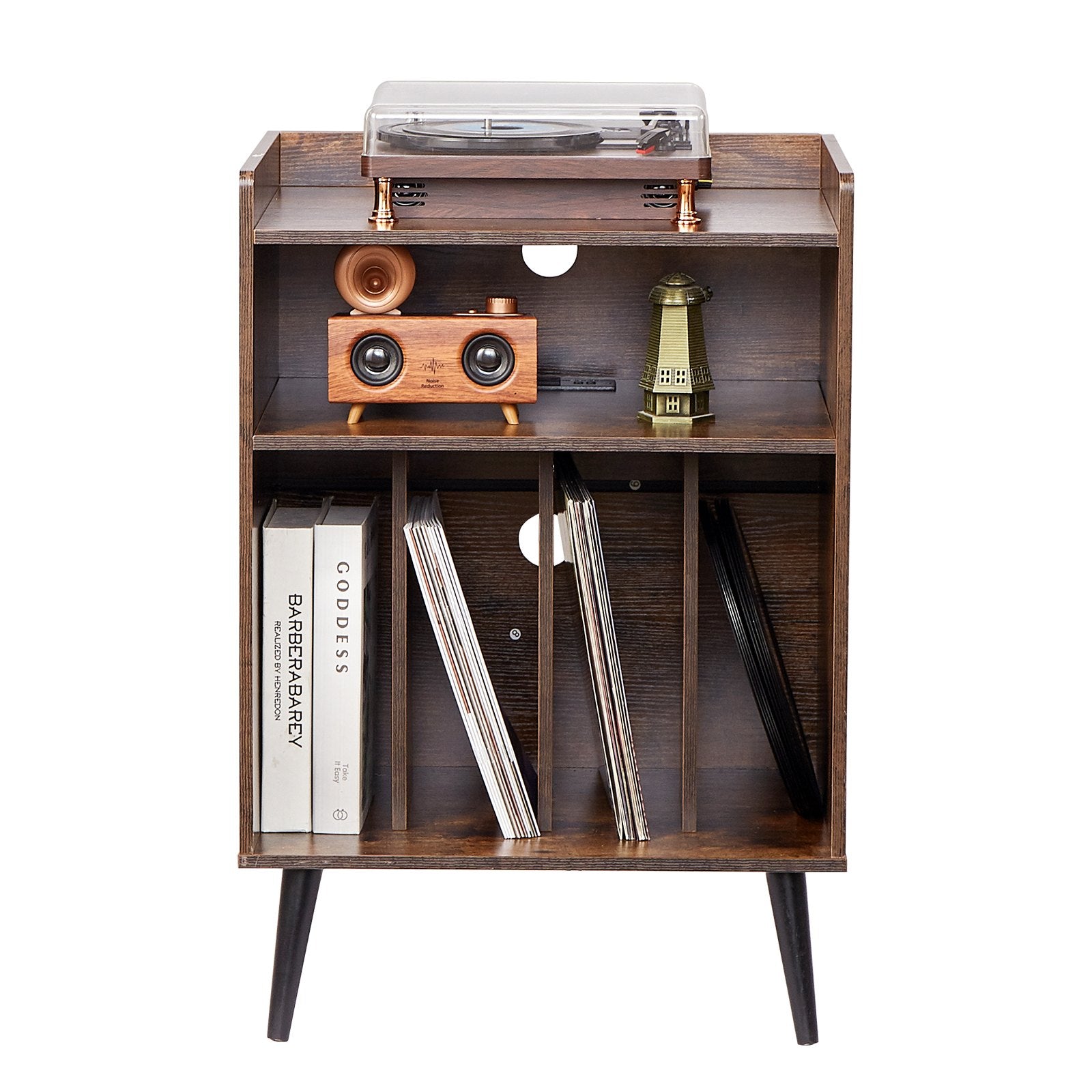 3-Tier Turntable Stand with LED Light, USB Charging, & 150 Vinyl Storage - Stylish Record Player Cabinet for Bedroom & Living Room Display