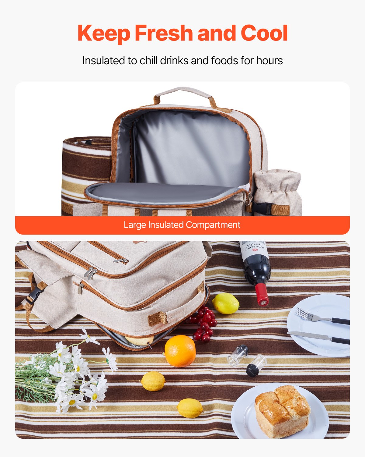 4-Person Picnic Backpack with Cooler, Wine Holder & Blanket - Ideal for Beach, Hiking, Camping - Durable, Lightweight & Stylish Outdoor Dining Set