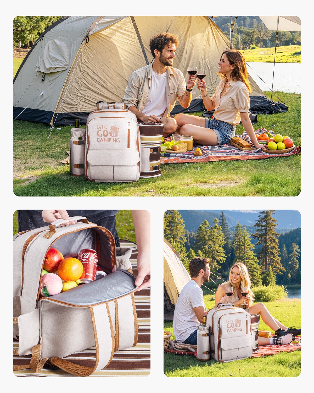 4-Person Picnic Backpack with Cooler, Wine Holder & Blanket - Ideal for Beach, Hiking, Camping - Durable, Lightweight & Stylish Outdoor Dining Set