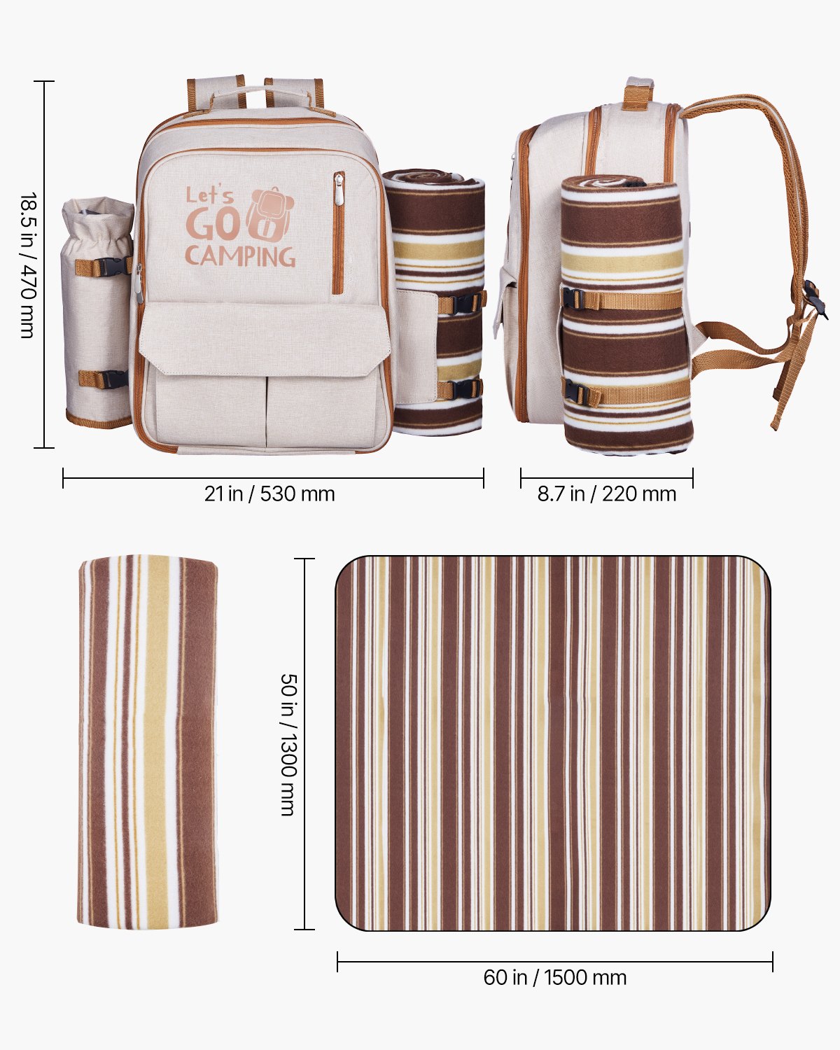 4-Person Picnic Backpack with Cooler, Wine Holder & Blanket - Ideal for Beach, Hiking, Camping - Durable, Lightweight & Stylish Outdoor Dining Set