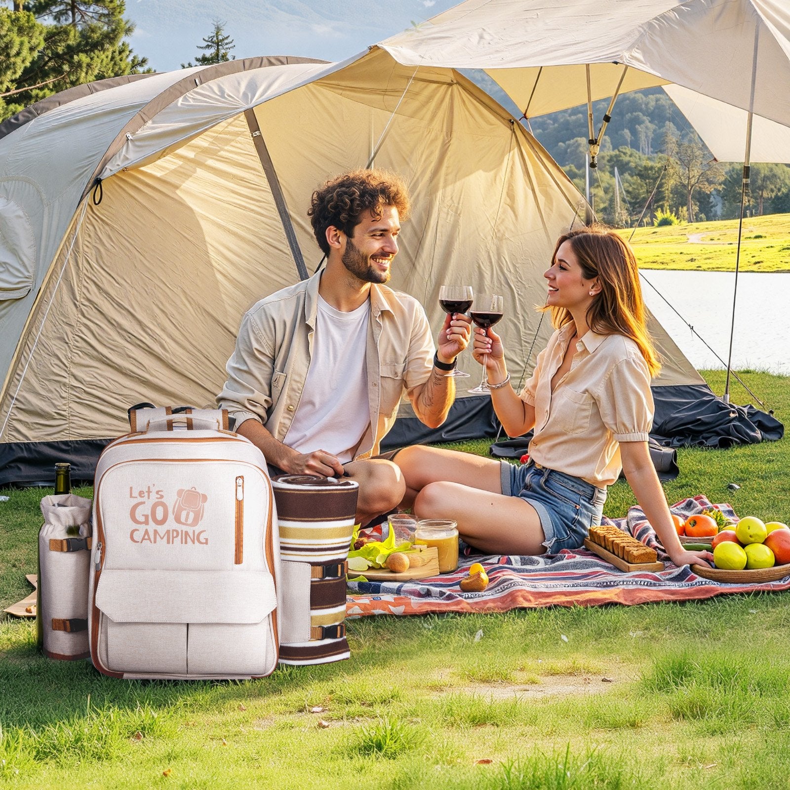 4-Person Picnic Backpack with Cooler, Wine Holder & Blanket - Ideal for Beach, Hiking, Camping - Durable, Lightweight & Stylish Outdoor Dining Set