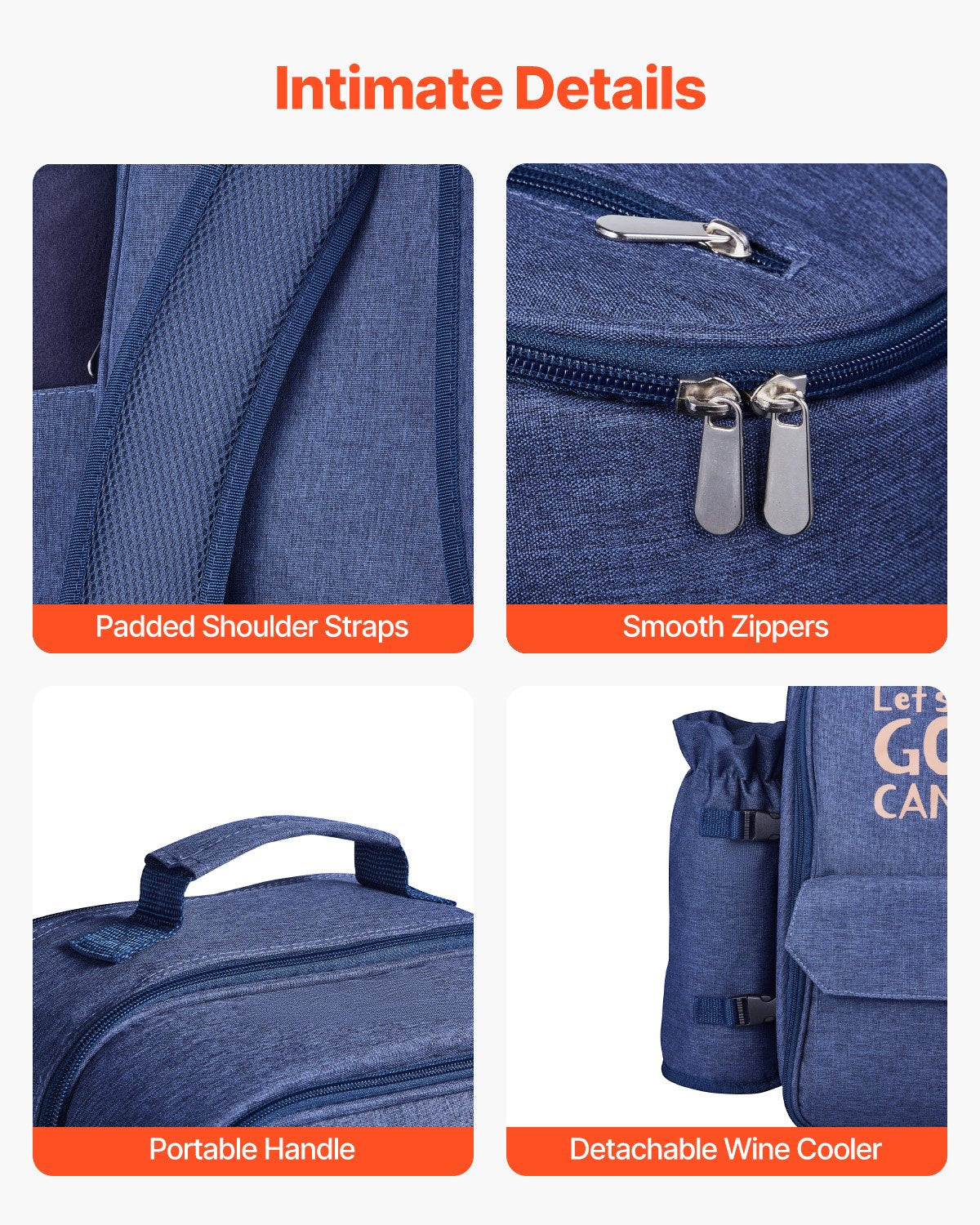 4-Person Navy Blue Picnic Backpack with Insulated Cooler, Detachable Wine Holder, Blanket, Plates & Cutlery for Outdoor Adventures