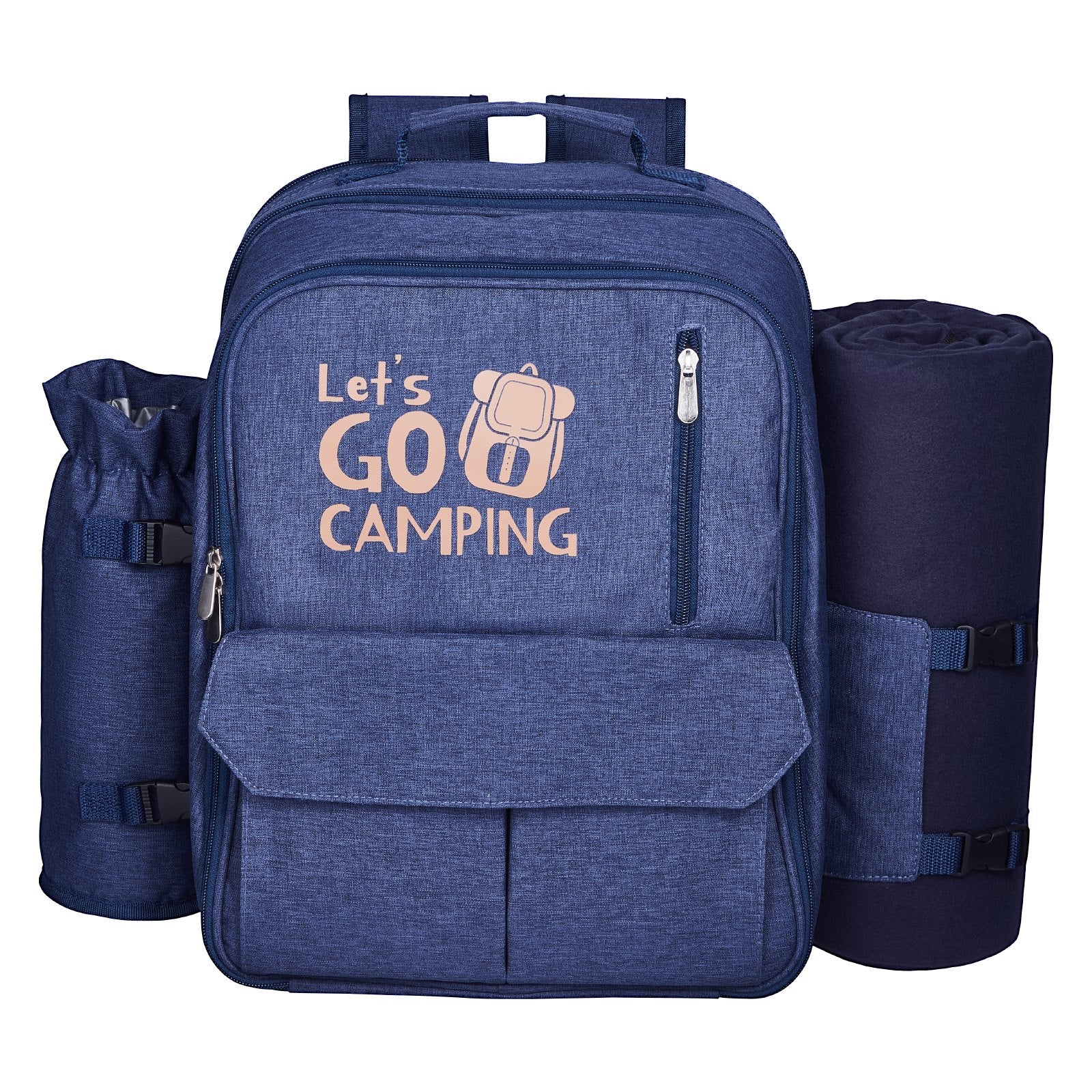 4-Person Navy Blue Picnic Backpack with Insulated Cooler, Detachable Wine Holder, Blanket, Plates & Cutlery for Outdoor Adventures