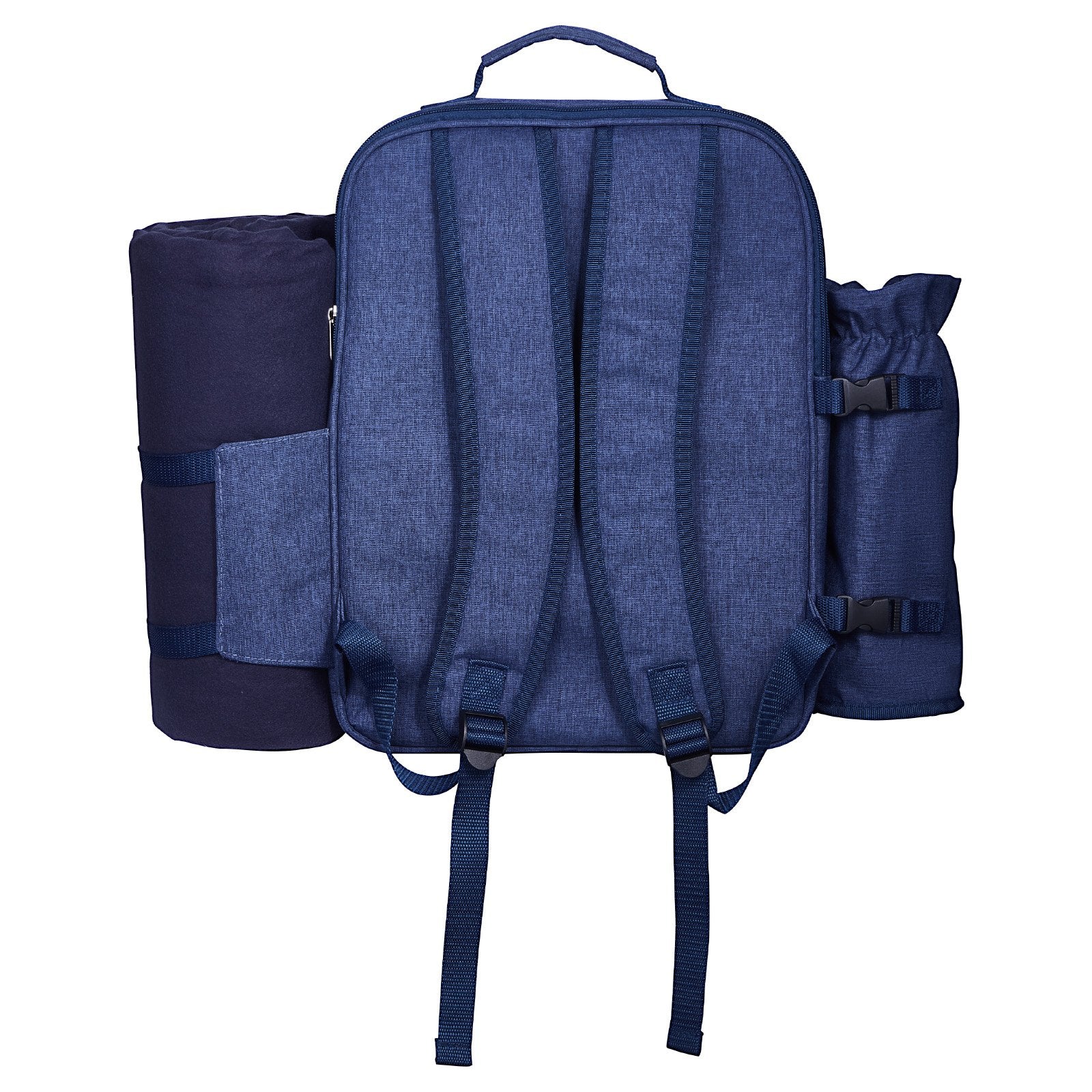 4-Person Navy Blue Picnic Backpack with Insulated Cooler, Detachable Wine Holder, Blanket, Plates & Cutlery for Outdoor Adventures
