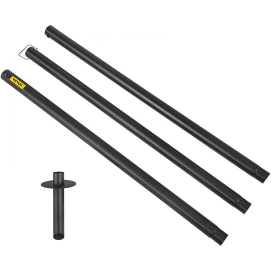 VEVOR String Light Poles, 4 Pack 10.6 FT, Outdoor Powder Coated Steel Lamp Post with Hooks to Hang Lantern and Flags, Decorate Garden, Backyard, Patio, Deck, for Party and Wedding, Black