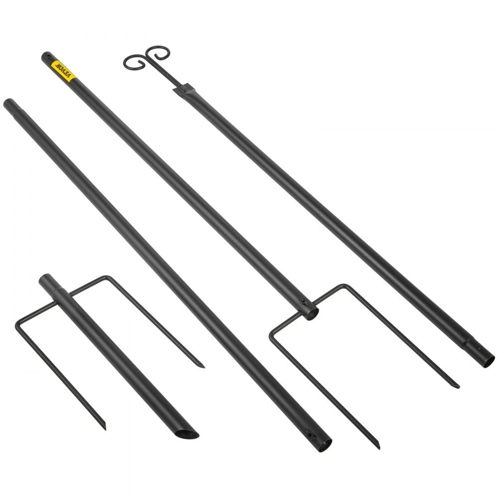 Set of Two 9.7 FT Outdoor Steel Poles with Hooks for Hanging Lights, Lanterns, and Flags – Ideal for Garden, Patio, and Event Decoration in Black Finish