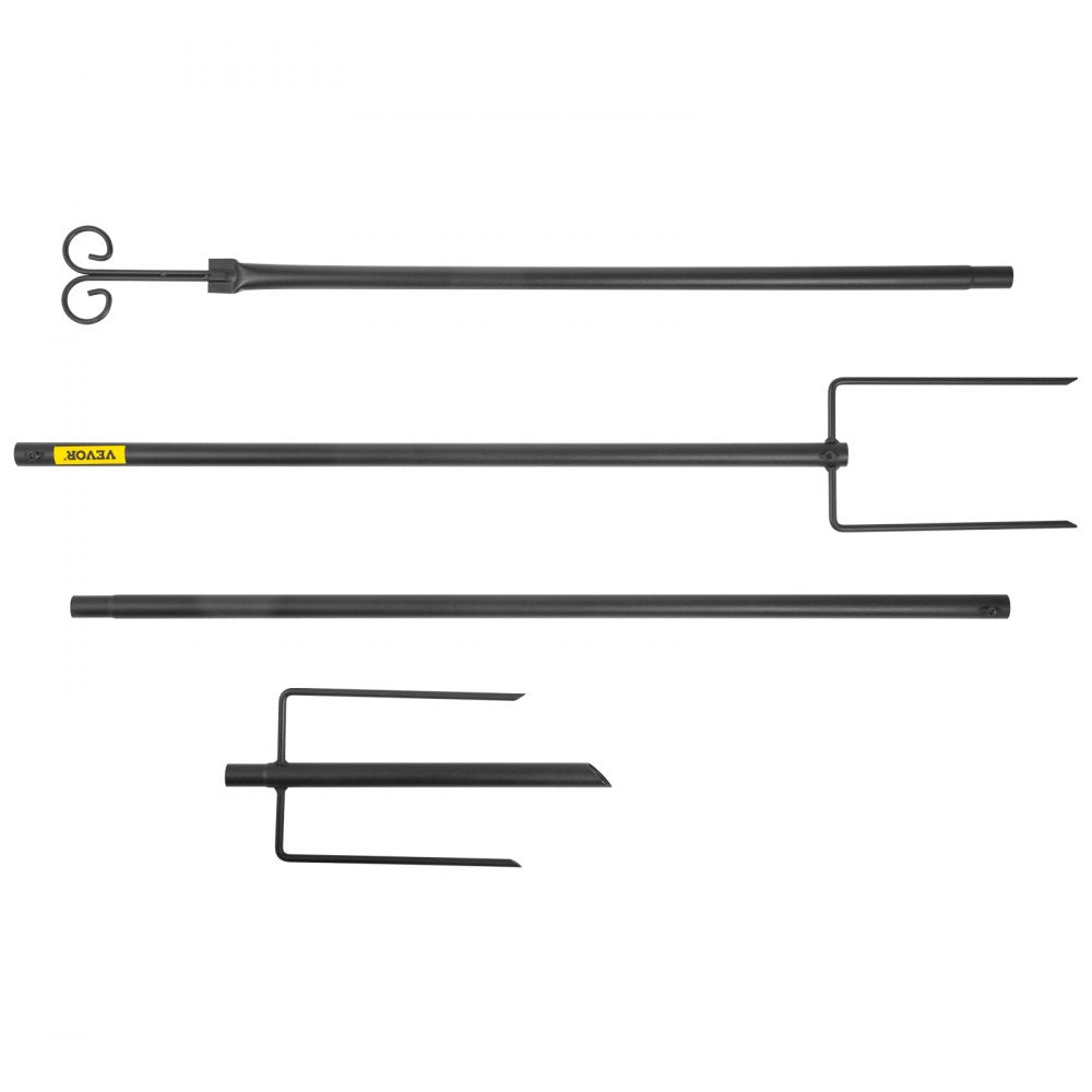 Set of Two 9.7 FT Outdoor Steel Poles with Hooks for Hanging Lights, Lanterns, and Flags – Ideal for Garden, Patio, and Event Decoration in Black Finish