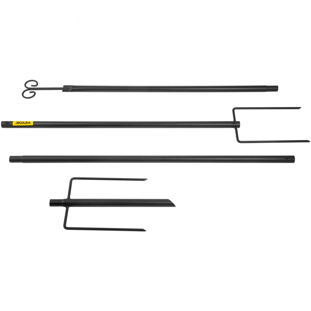 Set of Two 9.7 FT Outdoor Steel Poles with Hooks for Hanging Lights, Lanterns, and Flags – Ideal for Garden, Patio, and Event Decoration in Black Finish