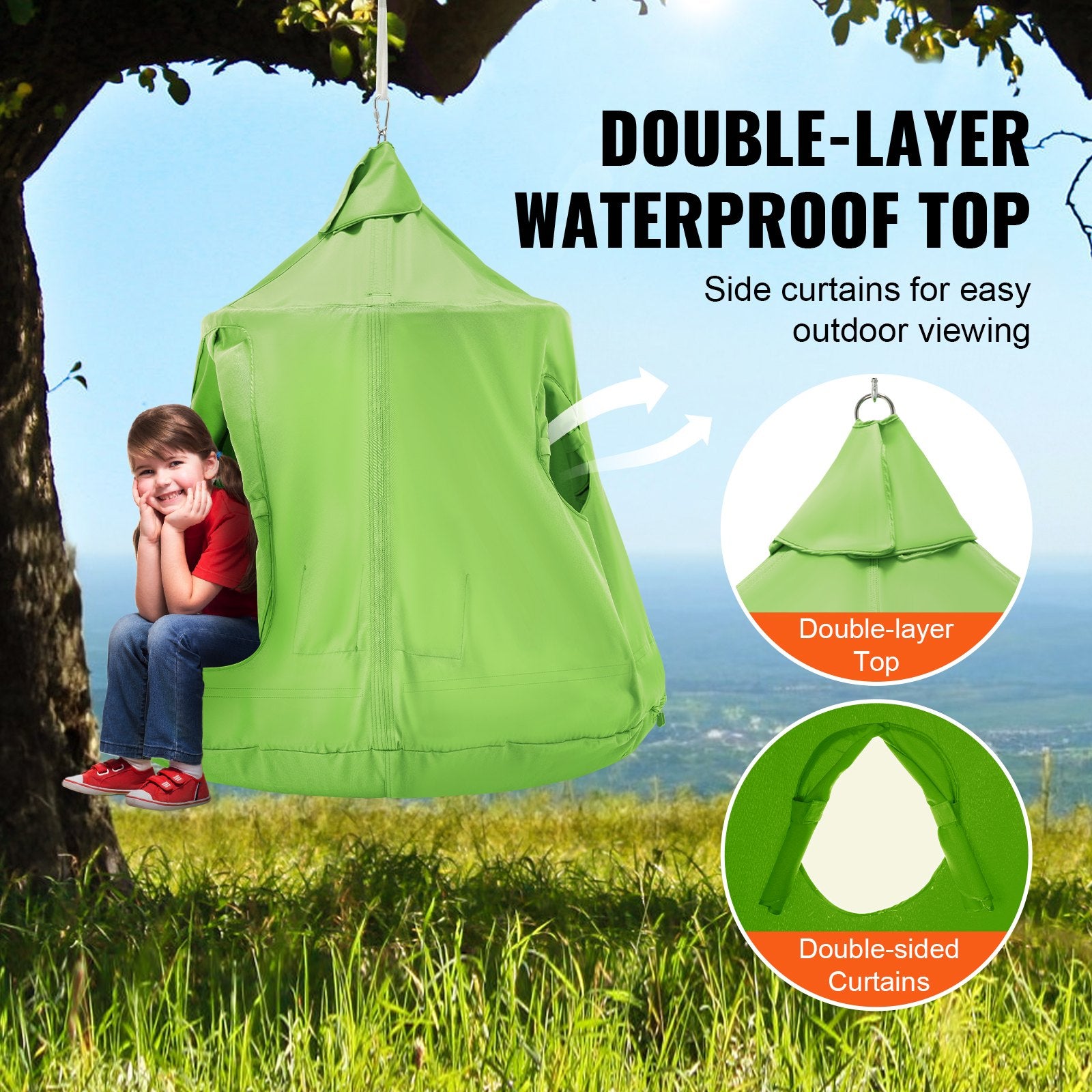 Spacious 330 LBS Capacity Hanging Tree Tent Swing Chair with LED Lights, Waterproof Sensory Hammock for Indoor & Outdoor Fun, Kids & Adults