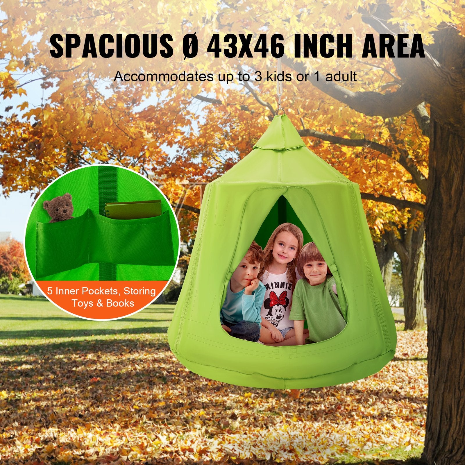 Spacious 330 LBS Capacity Hanging Tree Tent Swing Chair with LED Lights, Waterproof Sensory Hammock for Indoor & Outdoor Fun, Kids & Adults