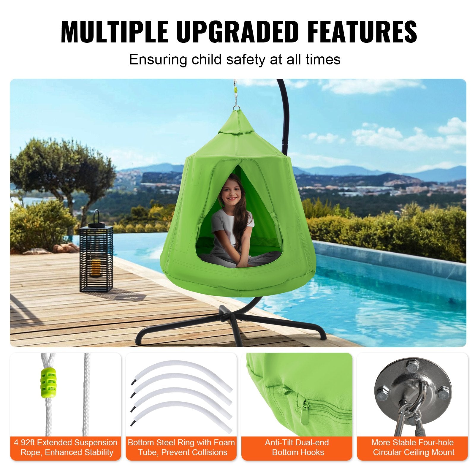 Spacious 330 LBS Capacity Hanging Tree Tent Swing Chair with LED Lights, Waterproof Sensory Hammock for Indoor & Outdoor Fun, Kids & Adults