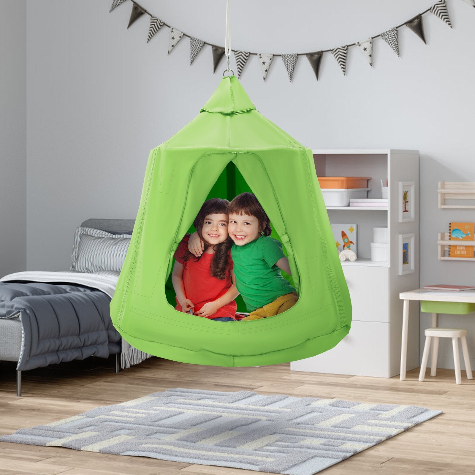Spacious 330 LBS Capacity Hanging Tree Tent Swing Chair with LED Lights, Waterproof Sensory Hammock for Indoor & Outdoor Fun, Kids & Adults