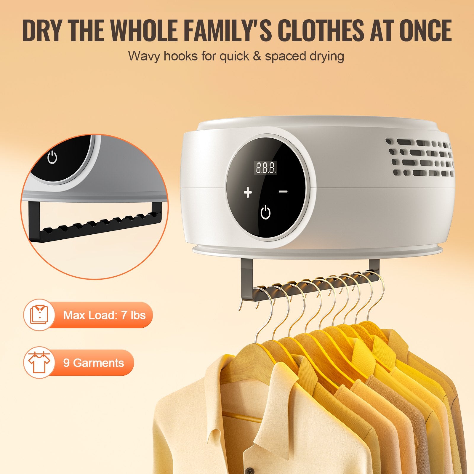 Compact Foldable Clothes Dryer with LED Display and PTC Heating - 5-Hour Timer, Ideal for Small Spaces, 600W, Beige, Perfect for Apartments, Dorms, RVs