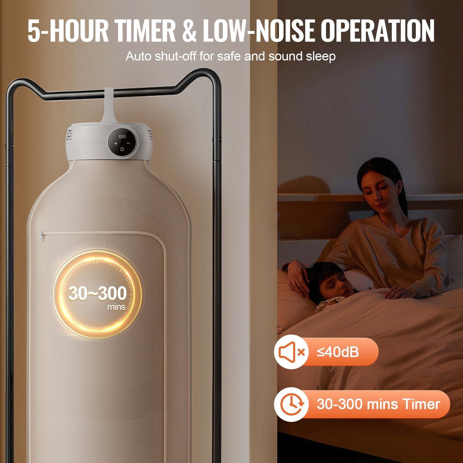 Compact Foldable Clothes Dryer with LED Display and PTC Heating - 5-Hour Timer, Ideal for Small Spaces, 600W, Beige, Perfect for Apartments, Dorms, RVs