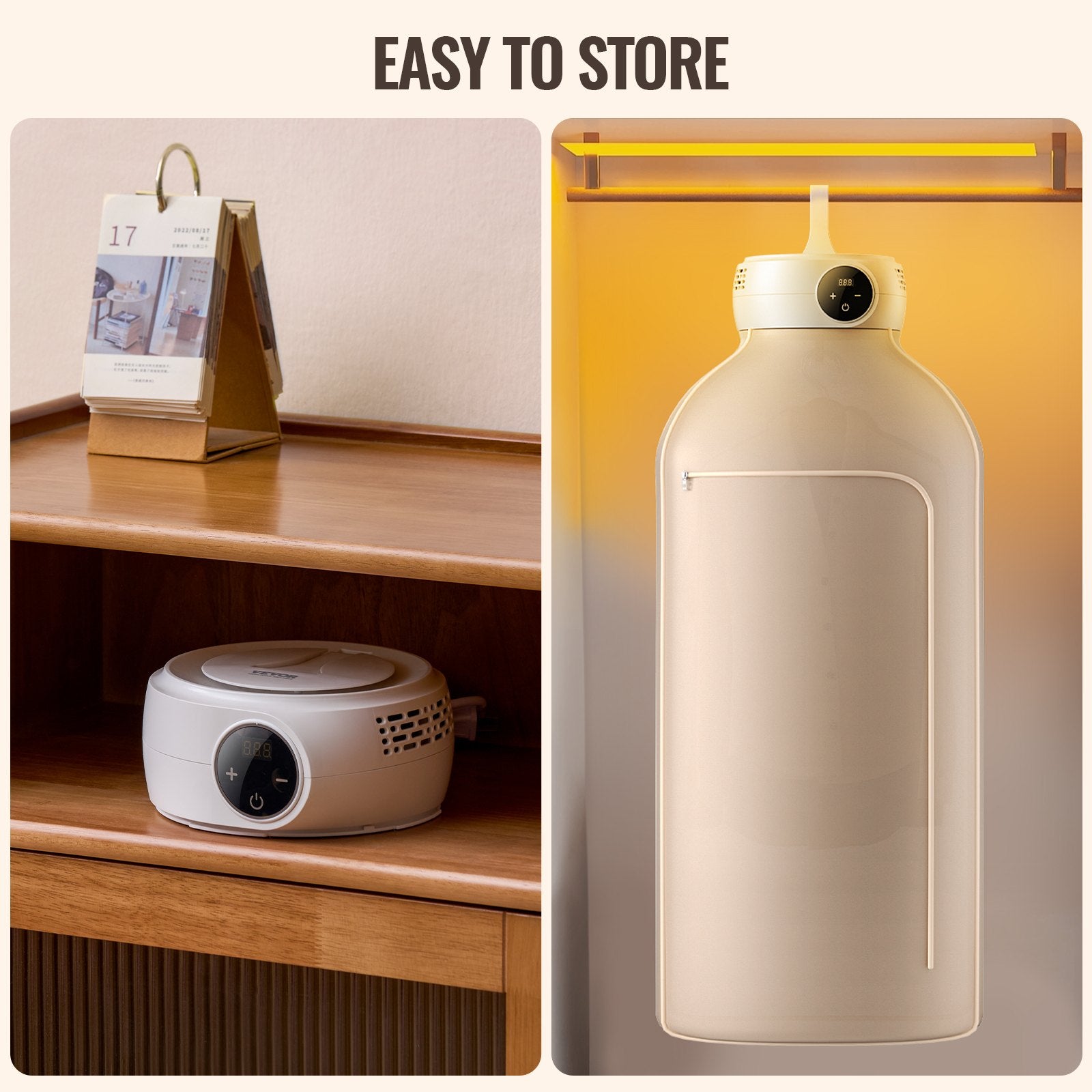 Compact Foldable Clothes Dryer with LED Display and PTC Heating - 5-Hour Timer, Ideal for Small Spaces, 600W, Beige, Perfect for Apartments, Dorms, RVs