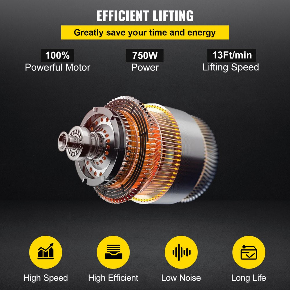 Heavy-Duty 1 Ton Electric Chain Hoist, 10ft Lift, Double Chain, 110V, Ideal for Logistics and Industrial Use