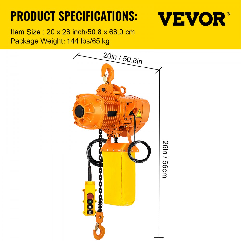 Heavy-Duty 1 Ton Electric Chain Hoist, 10ft Lift, Double Chain, 110V, Ideal for Logistics and Industrial Use