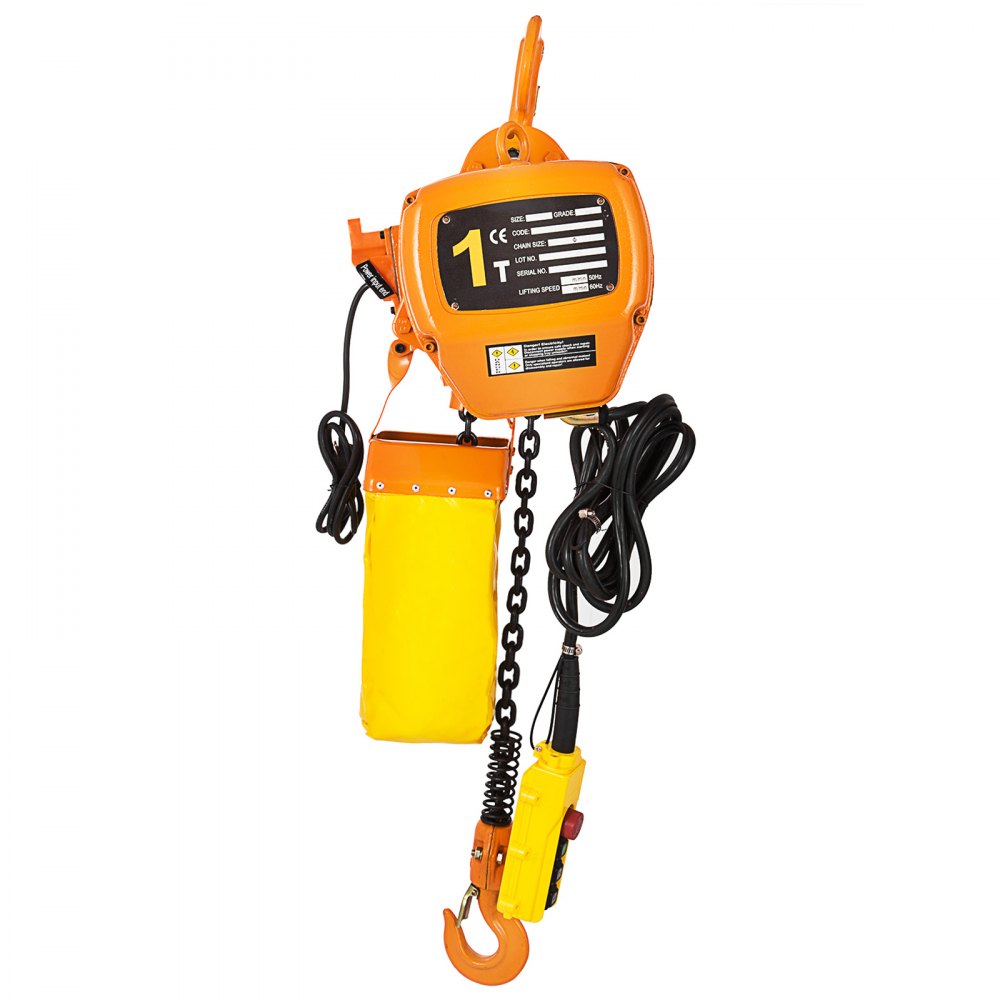 Heavy-Duty 1 Ton Electric Chain Hoist, 10ft Lift, Double Chain, 110V, Ideal for Logistics and Industrial Use