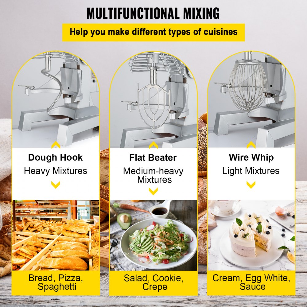 VEVOR Commercial Stand Mixer, 30Qt Stainless Steel Bowl, 1100W Heavy Duty Electric Food Mixer with 3 Speeds Adjustable 105/180/408 RPM, Dough Hook Whisk Beater Included, Perfect for Bakery Pizzeria