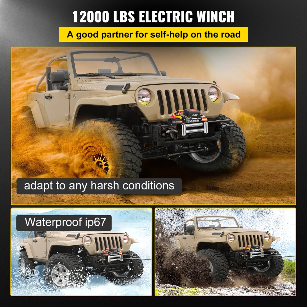 12000LBS Electric Winch 12V Steel Cable Off-road ATV UTV Truck Towing Trailer