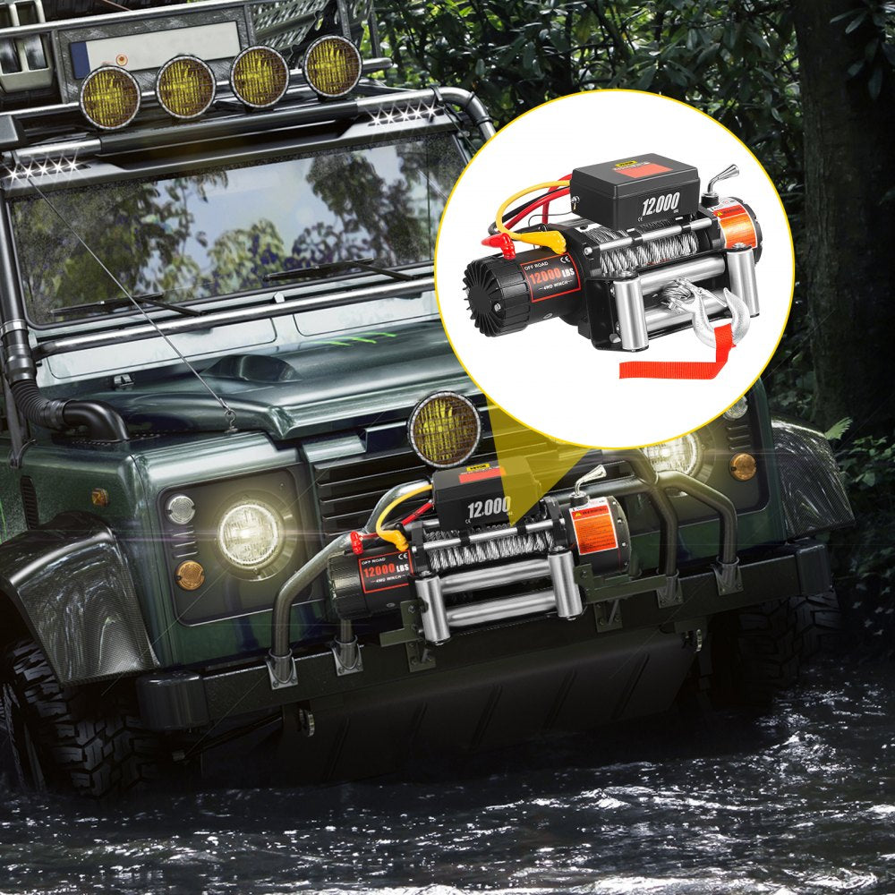 12000LBS Electric Winch 12V Steel Cable Off-road ATV UTV Truck Towing Trailer