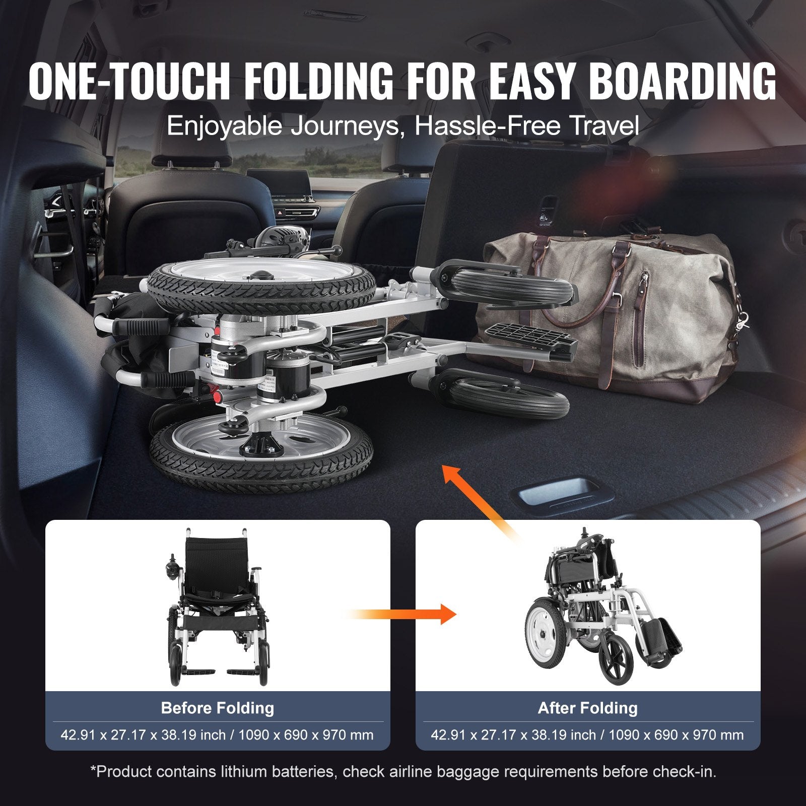 Lightweight Foldable Electric Wheelchair for Adults & Seniors, 265 lbs Capacity, 12.5 Miles Range, All Terrain, Adjustable Backrest