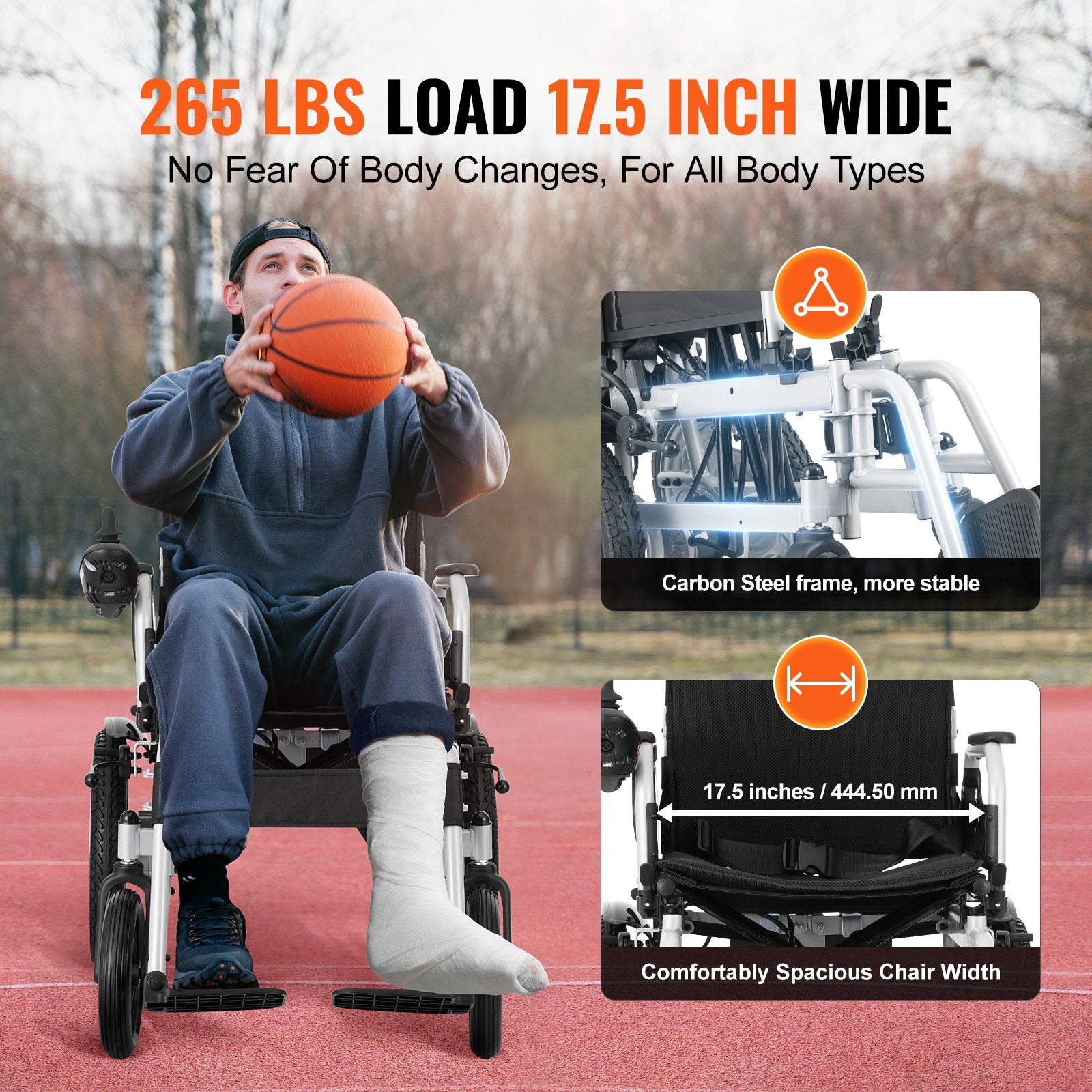 Lightweight Foldable Electric Wheelchair for Adults & Seniors, 265 lbs Capacity, 12.5 Miles Range, All Terrain, Adjustable Backrest