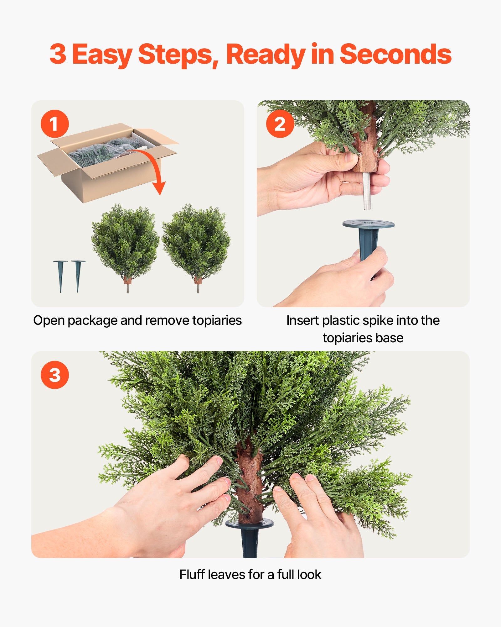 16-Inch Lifelike Artificial Topiary Cypress Trees Set with Ground Spike for Outdoor & Indoor Decor – Faux Shrubs for Porch, Patio, Garden, Balcony