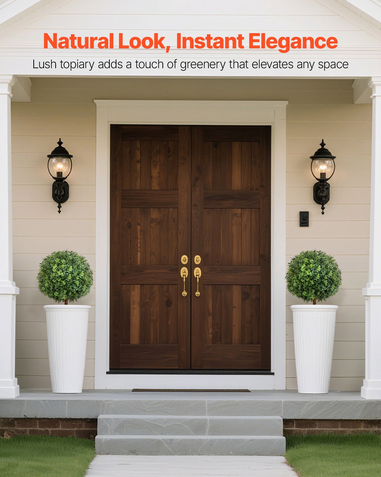 22" Artificial Boxwood Topiary Trees with Ground Spike - Lifelike Faux Shrubs for Outdoor & Indoor Decor, Weather-Resistant Potted Plants for Patio, Garden, Porch, and Balcony