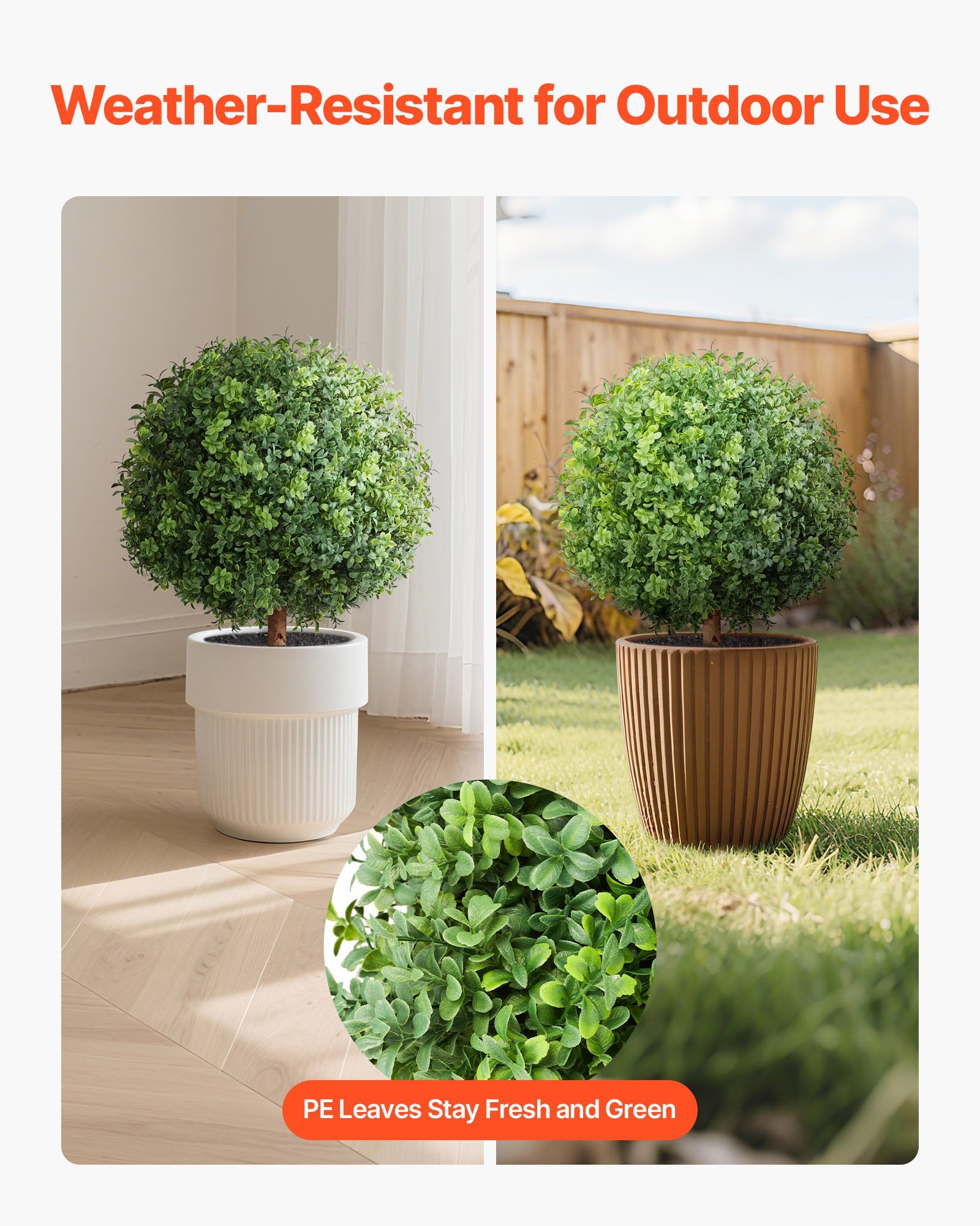 22" Artificial Boxwood Topiary Trees with Ground Spike - Lifelike Faux Shrubs for Outdoor & Indoor Decor, Weather-Resistant Potted Plants for Patio, Garden, Porch, and Balcony